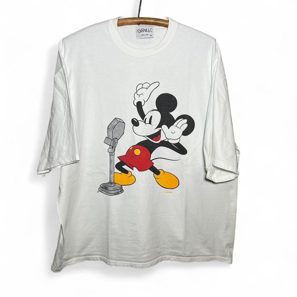 Vintage 80s 90s Walt Disney Mickey Mouse Singing Jamming Cartoon Gift Shirt XL